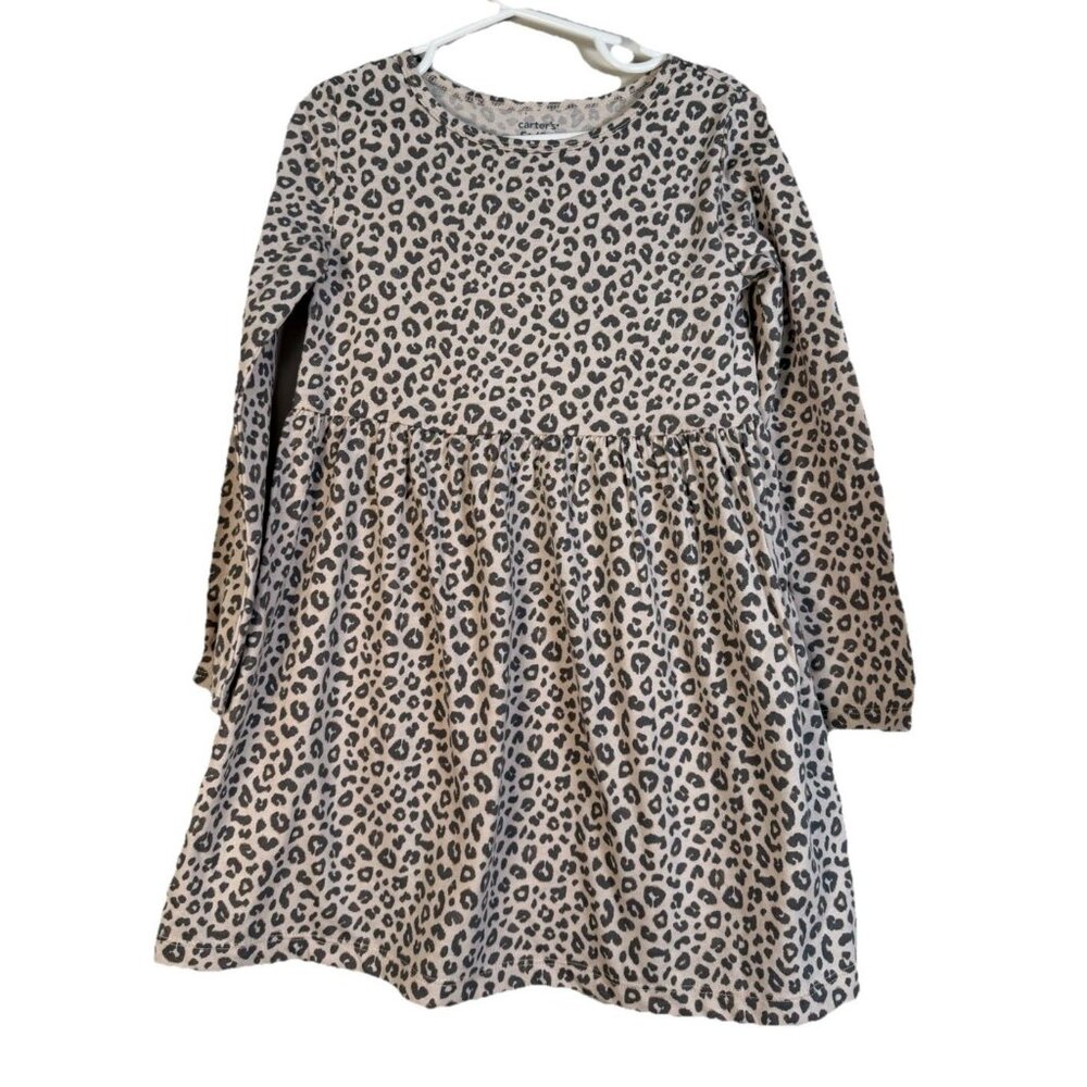 ✨Carters‎ Girls Cheetah Print Long Sleeve Mid length Dress Size 5t Fall Holiday